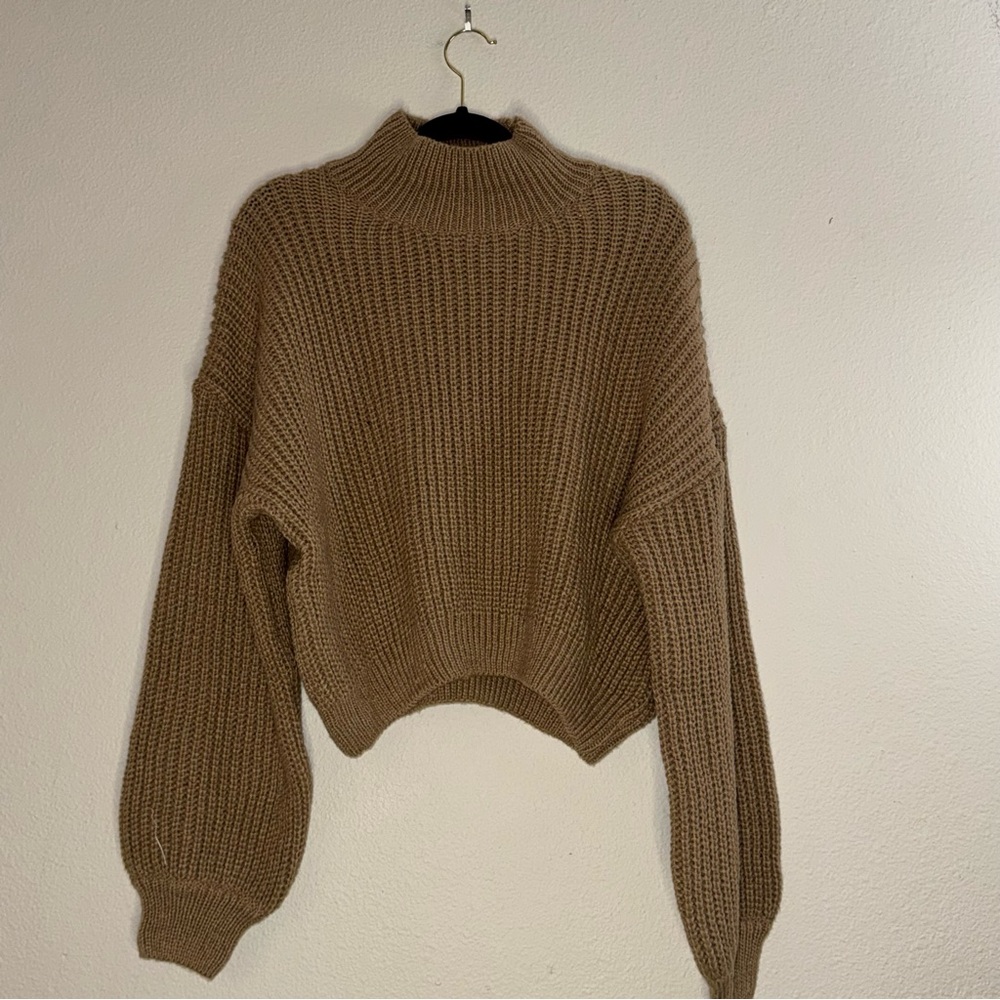SHEIN Ribbed Turtleneck Sweater in Camel Brown
